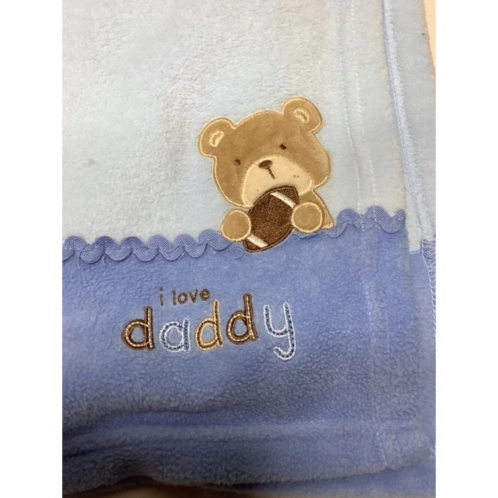 Carters Child Of Mine Baby Blanket Blue Teddy Bear I LOVE DADDY Fleece Lovey